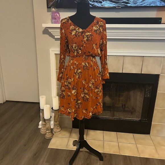 Source Unknown Dresses & Skirts - Spring Dress Rust Floral Long Sleeve Dress